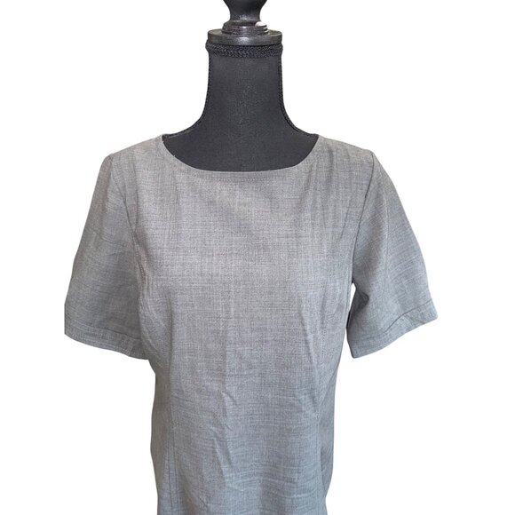 Lands End Gray Short Sleeve Sheath Modest Dress 12 Wool Blend Lined Minimalist - Picture 3 of 11